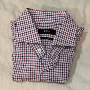 Boss Men's Red and Blue Plaid Shirt